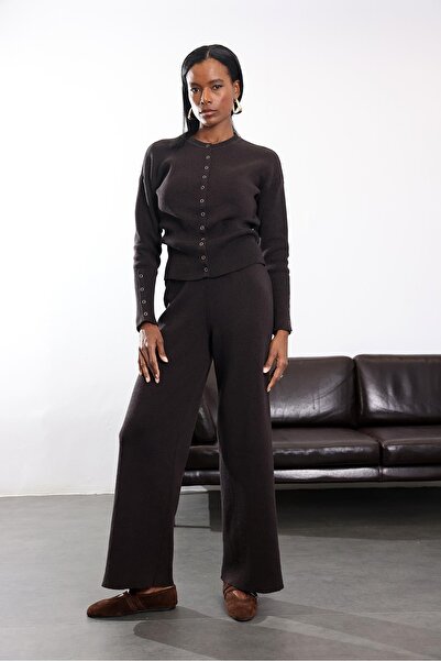 5in1Canpolat Bitter Brown Snap Detailed Steel Knitwear Set