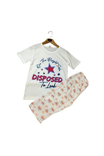 Produse.Top Pijama Dama batal alba tricou cu imprimeu stea si pantaloni trei ...