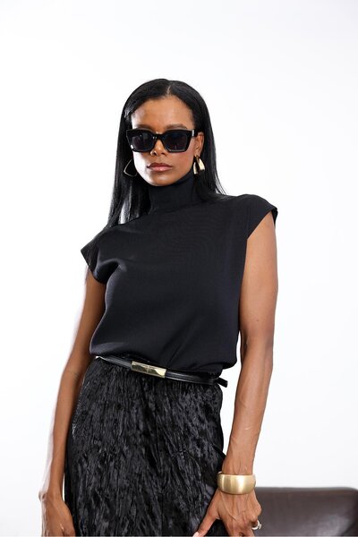 5in1Canpolat Black Turtleneck Sleeveless Mercerized Knitwear 4100