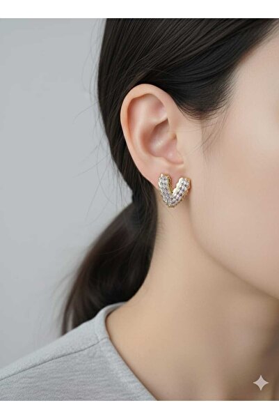 Özce أقراط نسائية من الفولاذ على شكل حرف V مرصعة بالأحجار الكريمة