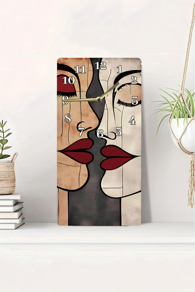 kutuTR 3D Looking Abstract Faces Themed 2D Uv Printing Mdf Table Clock 20X40 Cm-Dts118