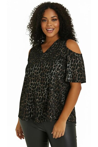 Merlot Plus Size Printed Shoulder Detailed Blouse
