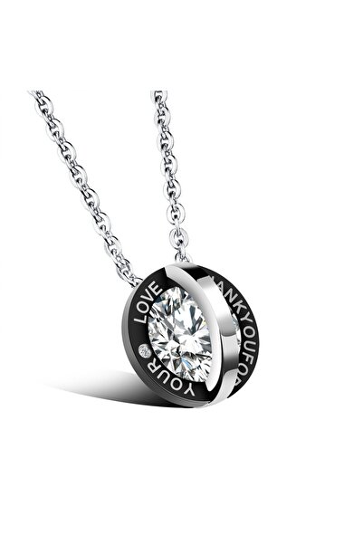 Produse.Top Lantisor dama argintiu cu negru cu pandantiv sfera LOVE COL046