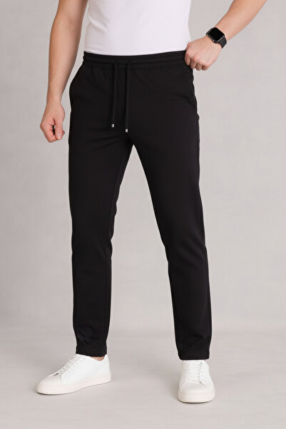 Bürke Men's Black Elastic Waist Lace-Up Double Leg Jogger Pants