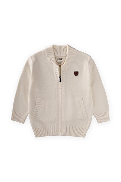 Cigit Knitwear Pocket Cardigan 2-11 Years Old Ecru