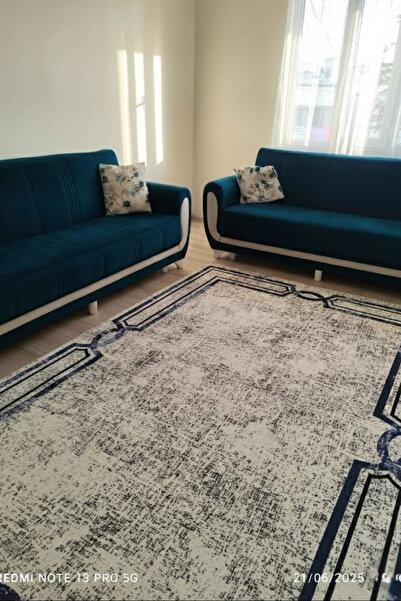 VOPTEKS Lacivert Halı Salon Halısı Makinede Yıkanabilir Halı Kaymaz Taban Halı
