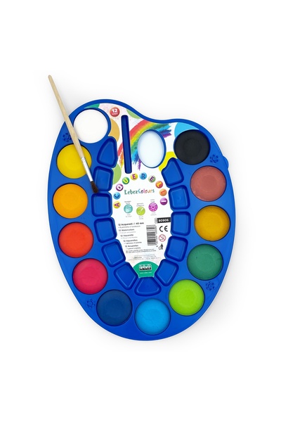 Lebez Set 12 culori acuarela, forma paleta, cu pensula inclusa, copii varsta ...
