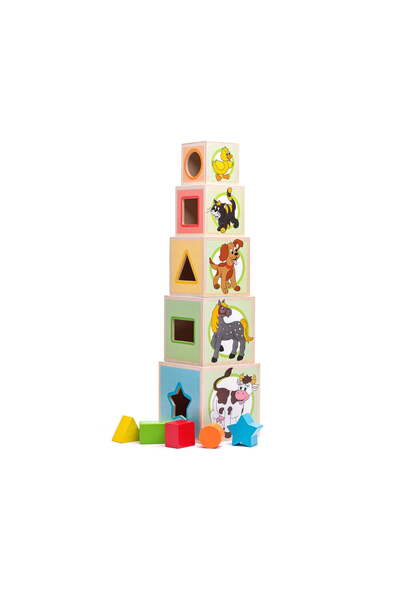 Woody Turn din 5 cuburi Woody, Lemn, Multicolor