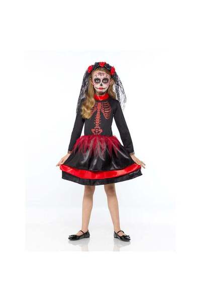 MAD TOYS Red Day Of The Dead Senorita Kids Dress Up Costume