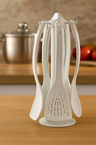 Brillant طقم تقديم الطعام البارد مكون من 6 قطع - طقم ملاعق تقديم وملعقة تقليب مع حامل ثابت