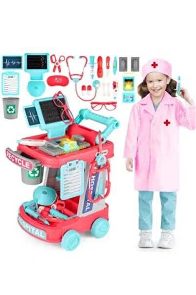 Generic Show Woo Children's Doctor Trolley Play Set with Costume, Stethoscope and Medical Tools, Pink (Ages