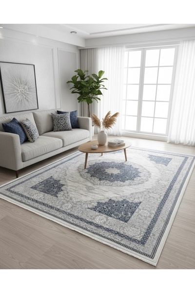 Yayla Home Klasik Mavi Köşe Motifli Halı - Estetik ve Zamansız Tasarım