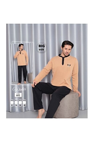 Produse.Top Pijama barbati vatuita batal din 2 piese bluza bej cu nasturi si ...