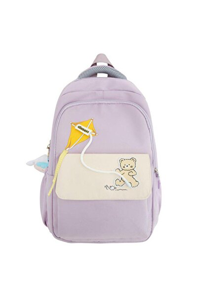 Produse.Top Ghiozdan tip Rucsac mov lila din material textil impermeabil cu buzunare multiple accesoriu penar A