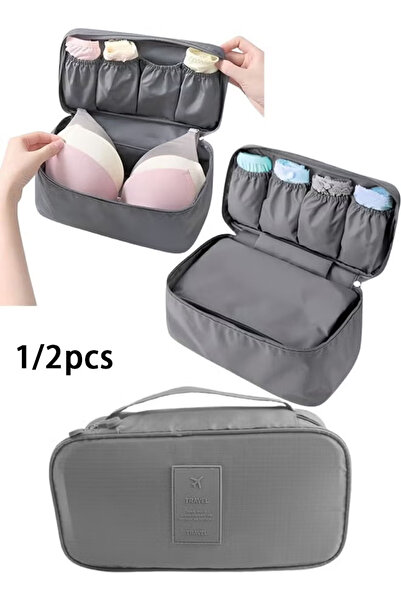 Generic Travel Bra and Underwear Storage Bag, Organizer Divider Box, Waterproof and Portable, Gray