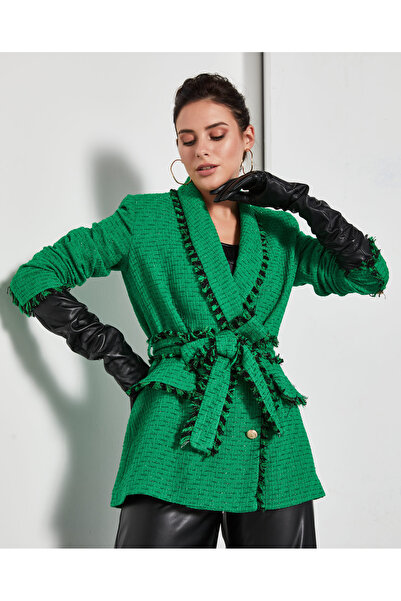 SERPİL Kadın Ceket - Simli Doku - Püskül Detaylı - Modern ve Şık - Günlük ve ...