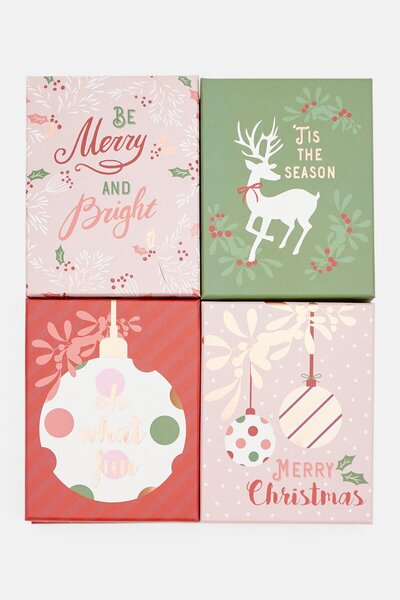 Votum 8 Pcs Decorative Christmas Gift Card Holder Box Set, Pink/Red/Green