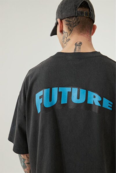 Machinist Men's Oversized Future Printed T-Shirt Anthracite