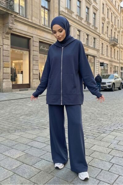 eyyebelle طقم نسائي مكون من قطعتين من قماش المودال مع جيب كنغر بغطاء رأس