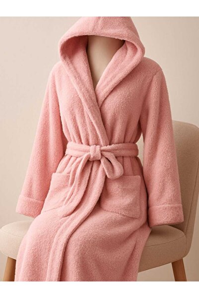 OEM Hooded fluffy cocolino bathrobe, pink, size XL