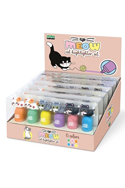 Lebez Set de 6 markere de evidentiere Mini Meow, 6 culori (6 buc/blister), co...