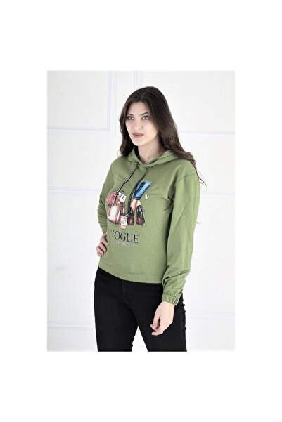 Produse.Top Hanorac Dama verde fashion cu design Stiletto &amp; Flori HND01