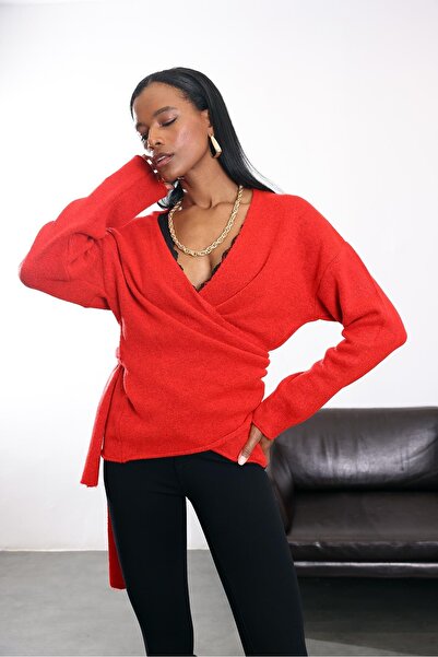 5in1Canpolat Red Side Tie Sweater 241162