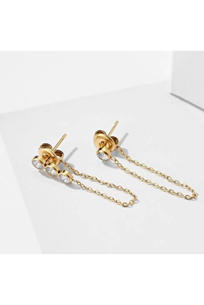 Produse.Top Cercei fashion din otel inoxidabil placat cu aur de 14 K cu lantisor si strasuri CW76