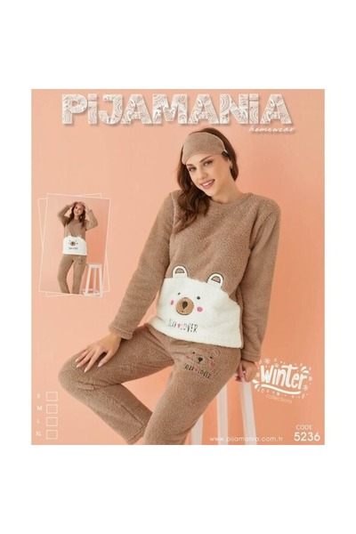 Produse.Top Pijama Cocolino Dama Maro cu Imprimeu urs si Masca Somn PJD068