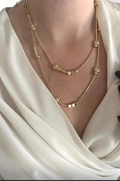 DEMOKAN Women's Exclusive Vip Series 2-Piece Rope Chain Row Cube Ball Model Necklace