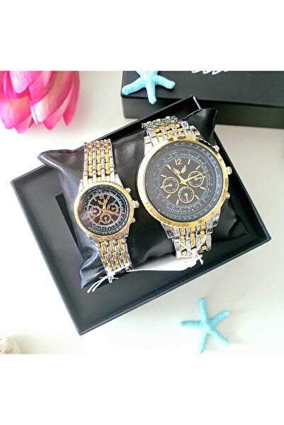 Produse.Top Set 2 Ceasuri pentru Cupluri Ulysses cu bratara metalica auriu cu...