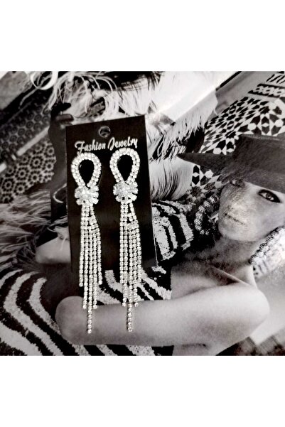 Produse.Top Cercei eleganti lungi argintii cu franjuri si strasuri CW66