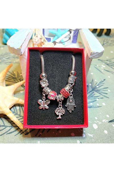 Produse.Top Bratara dama cu charmuri copacul vietii si margele rosii de shamballa + cutie CADOU BRD012