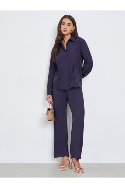 Styli Women Solid Drawstring Shirt and Pants Co-ords