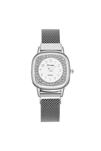 Produse.Top Ceas Dama Elegant Argintiu cu strasuri cadran patrat bratara magn...