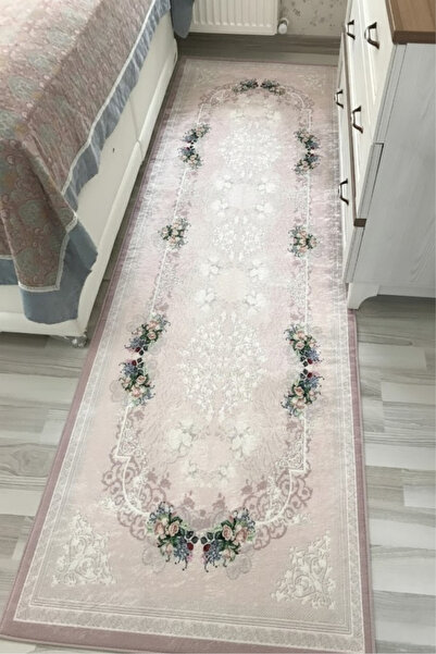 VOPTEKS Pembe Halı Yolluk Makinede Yıkanabilir Halı Kaymaz Taban Halı