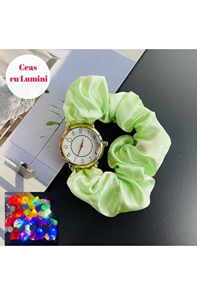 Produse.Top Ceas Dama Elegant cu led si funda verde deschis fluorescenta cu becuri intermitente CDGV025