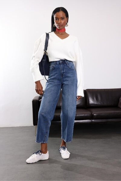 5in1Canpolat Blue High Waist Baggy Jean Rm3004