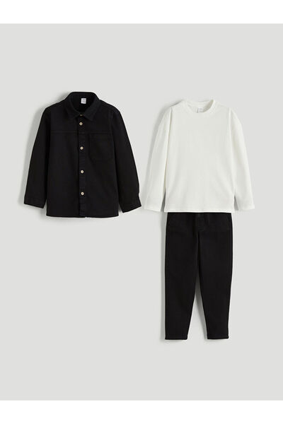 LC Waikiki LCW Kids Cămașă neagră pentru băieți, tricou și pantaloni