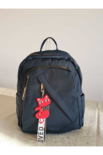 Produse.Top Rucsac fashion albastru din material textil impermeabil si breloc fashion cu pisicuta ACRD257