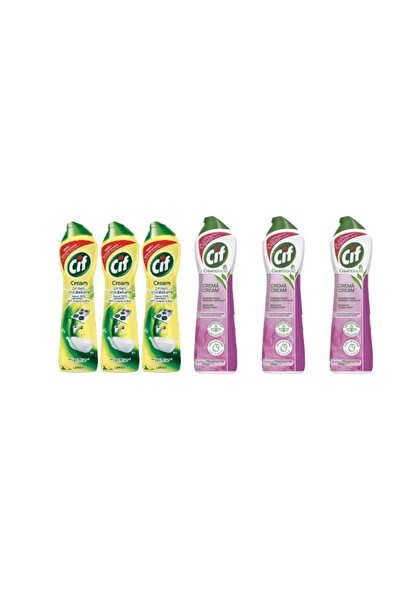 Cif Set 6 x Variety, 3 x Cream Solutie Universala 500ml Lemon, 3 x Cream Solutie Univ 500ml Pink