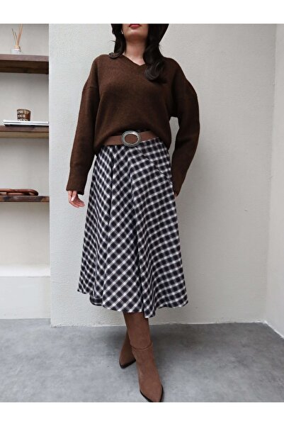 ESRAHELVACI Design Plaid Pattern Asymmetrical Skirt