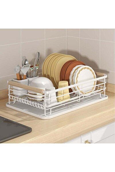 Arabest رف تجفيف أطباق معدني بمقابض - تصميم عصري كلاسيكي - أبيض