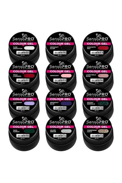SensoPRO Milano Set of 12 Festive Glow Colored UV Gels,