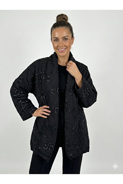 della moor Kimono și caftan lung pentru femei, negru, cu model etnic italian, brodat cu paiete Ov supradimensionat apitone