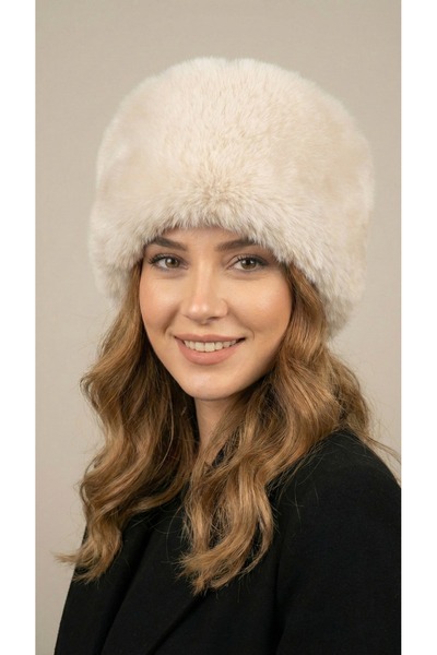 FATELLA Women's Cream Fur Russian Model Kalpak Hat - Winter Soft Plush