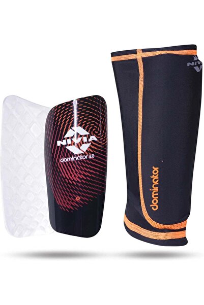 NIVEA Dominator Football Shin Guards with Sleeves, Medium (Black/Orange)