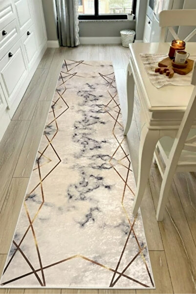 VOPTEKS Beyaz Gold Halı Mutfak Halısı Makinede Yıkanabilir Halı Kaymaz Taban ...