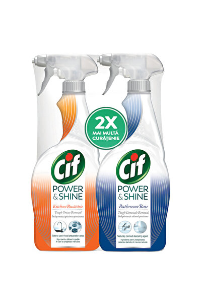 Cif Pachet Power&Shine: Spray degresant bucătărie 750ml + Spray anticalcar baie 750ml