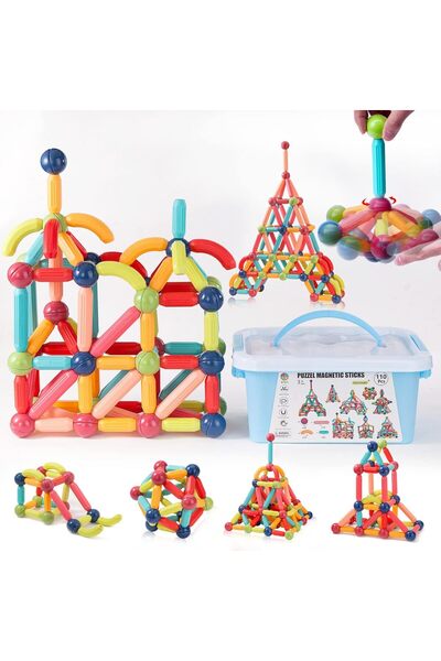 Arabest مكعبات بناء مغناطيسية، مجموعة بناء STEM مكونة من 110 قطعة للأطفال الص...